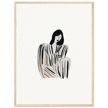 Minimalist canvas print of a seated woman in striped clothing for Whispers Formals room decoration