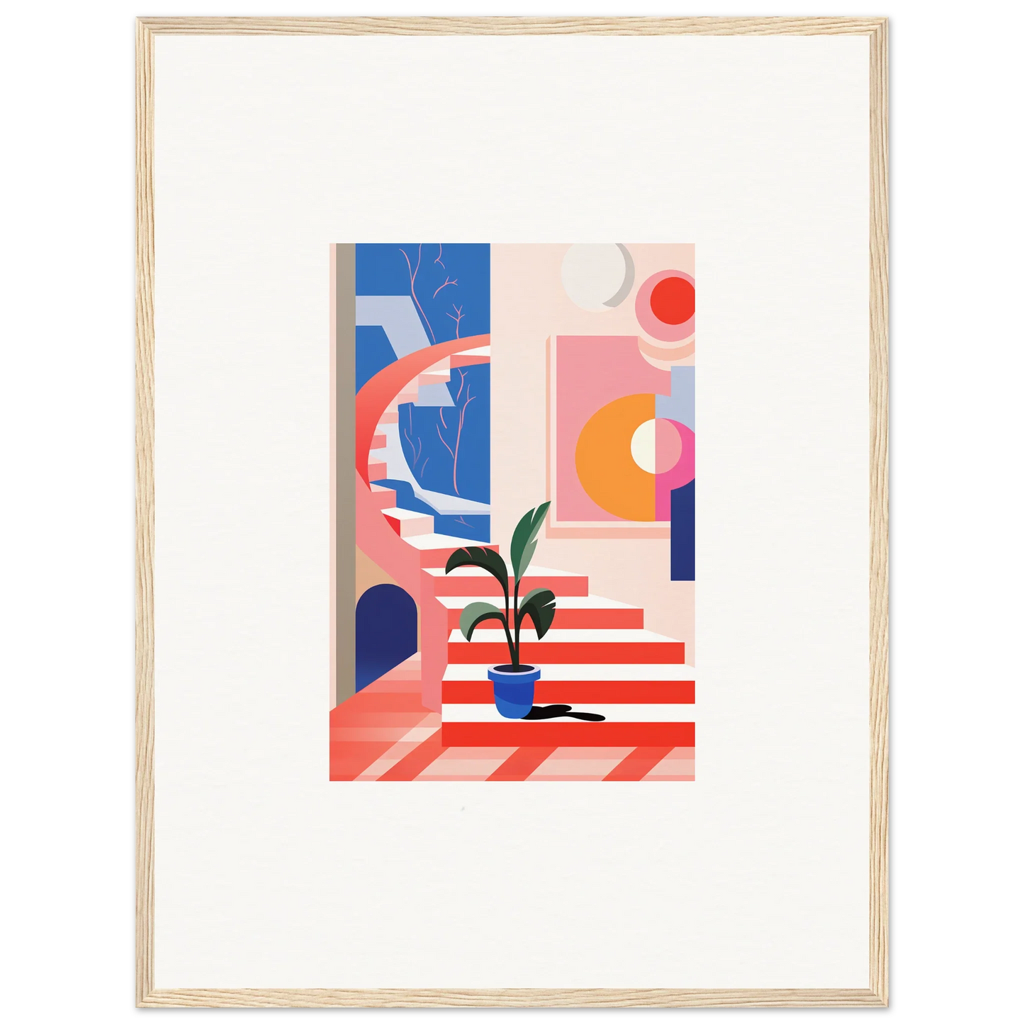 Colorful abstract geometric artwork with a plant, perfect for Quantum Gardens room decoration