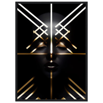 Abstract geometric face composed of glowing white and gold lines against a dark background.