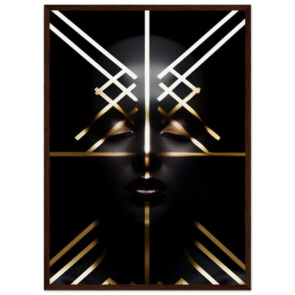 Abstract geometric face composed of glowing white and gold lines against a dark background.