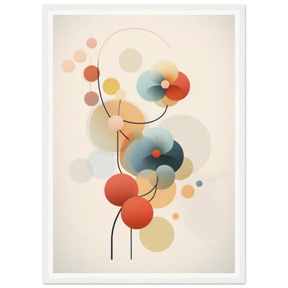 Abstract geometric composition featuring overlapping circles and curved lines in muted pastel colors.