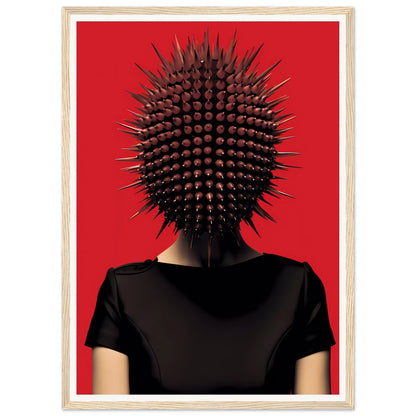 Spiky spherical headpiece resembling a sea urchin worn atop a black-clad figure.