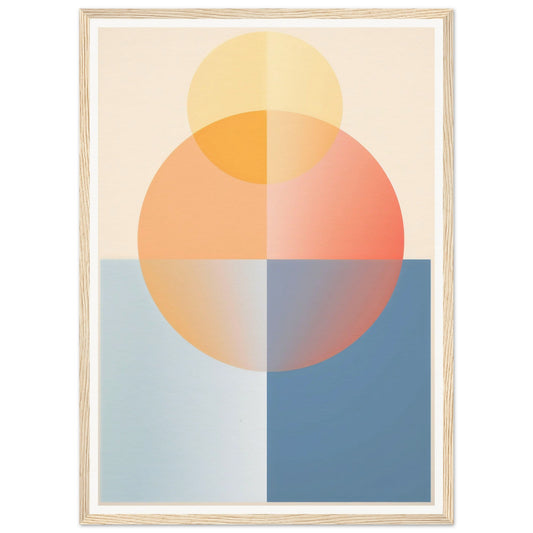 Abstract geometric artwork featuring overlapping circles and rectangles in pastel colors.