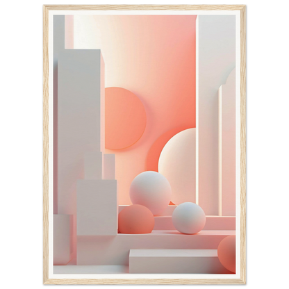 Abstract geometric composition featuring soft pastel spheres and rectangular shapes.