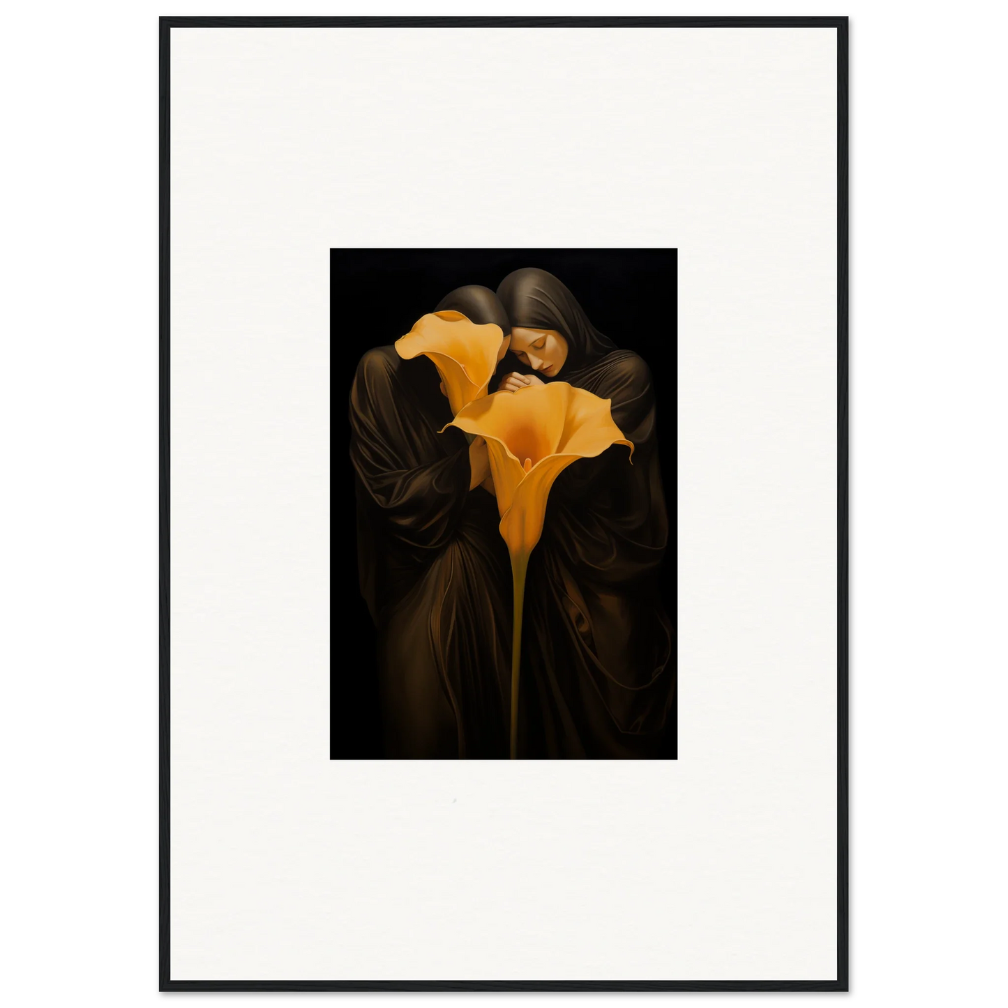 Two vibrant yellow calla lilies for a stunning bloom couple canvas print in any room