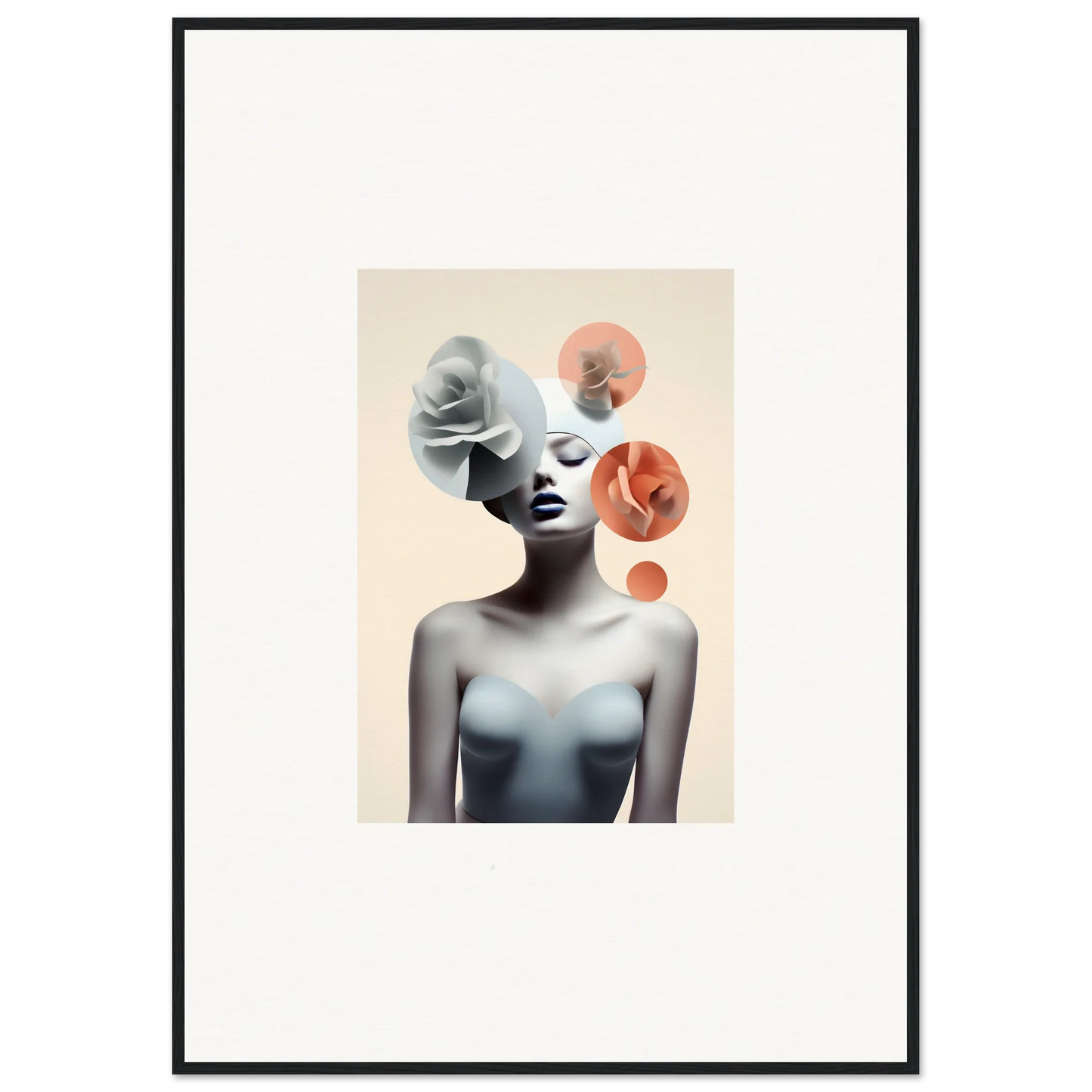 Surrealist canvas print of a woman with circular elements for Blossom Nexus room decoration