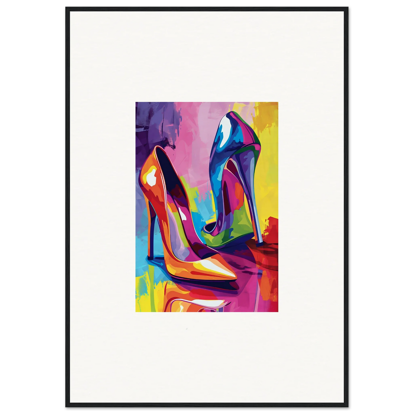 Colorful abstract painting of high-heeled shoes for vibrant wall art and room decoration