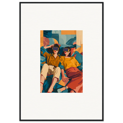 Framed canvas print of Cosmic Lovers Reve with two people in VR headsets for cool room decoration