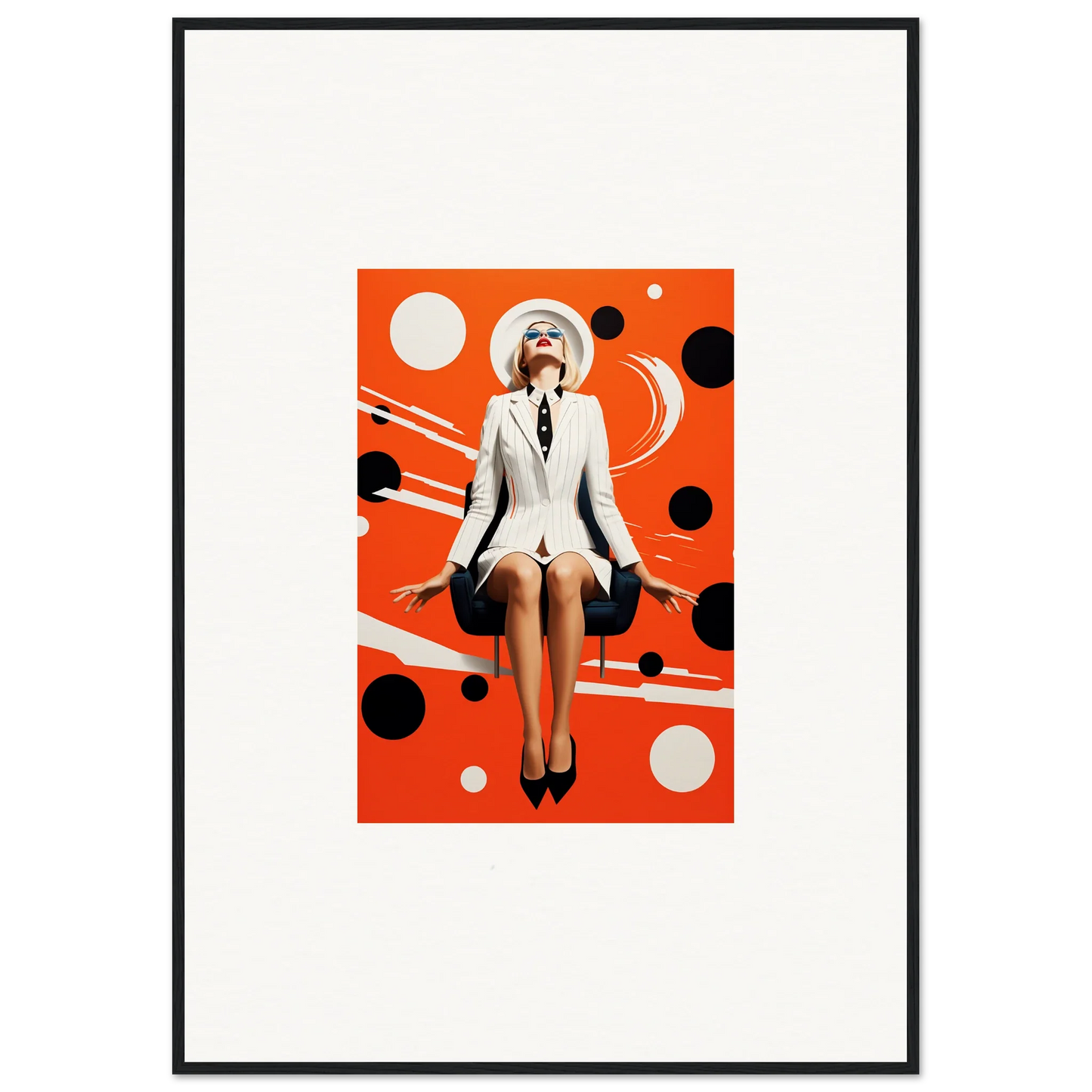 Stylized woman in white suit on orange polka-dot background for Ecliptic Eventsatz canvas print