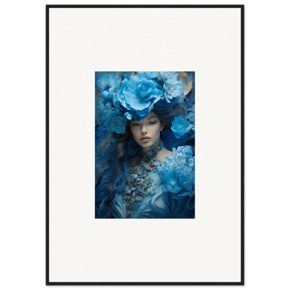 Framed canvas print of Dreaming Blue Symphony, a surreal blue symphony portrait for room decoration