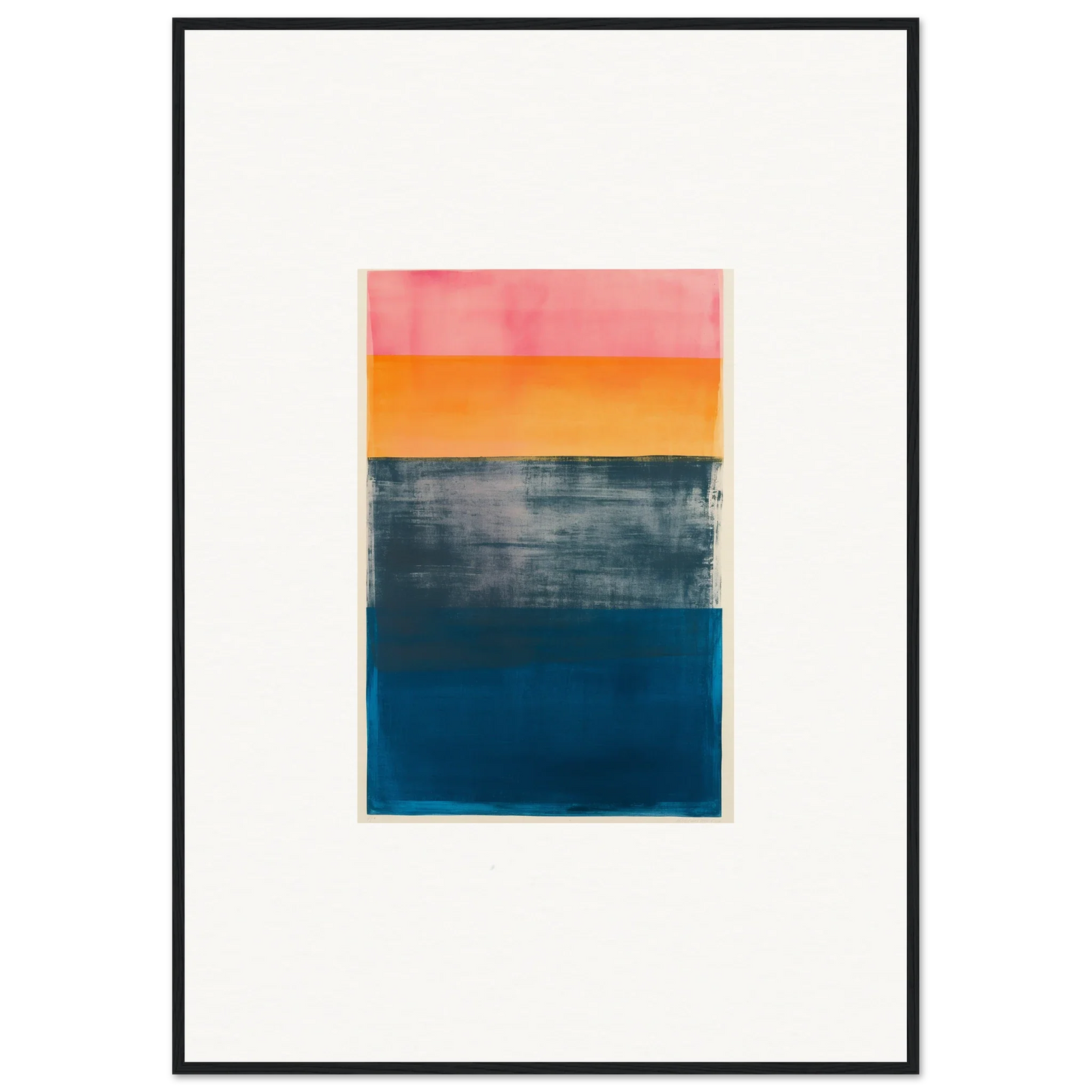 Abstract painting with pink, orange, gray, and blue frequencies for stylish room decoration