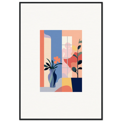 Abstract geometric canvas print of flower emblaze with pastel plants and vases for room decoration