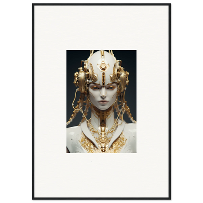 Ornate golden headdress and necklace on a pale figure for a stunning canvas print