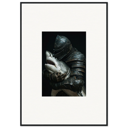 Surreal composite of a shark’s head in armor for unique room decoration canvas print