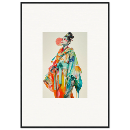 Colorful portrait in traditional attire, perfect for room decoration or canvas print, rainbow essence