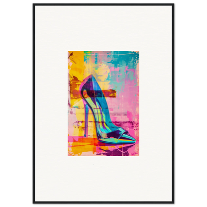 Colorful high-heeled shoe art in blue and purple for Noir Reverie room decor