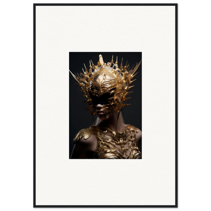 Ornate golden headdress and body adornments on dark-skinned figure in Vintage Bloom canvas print