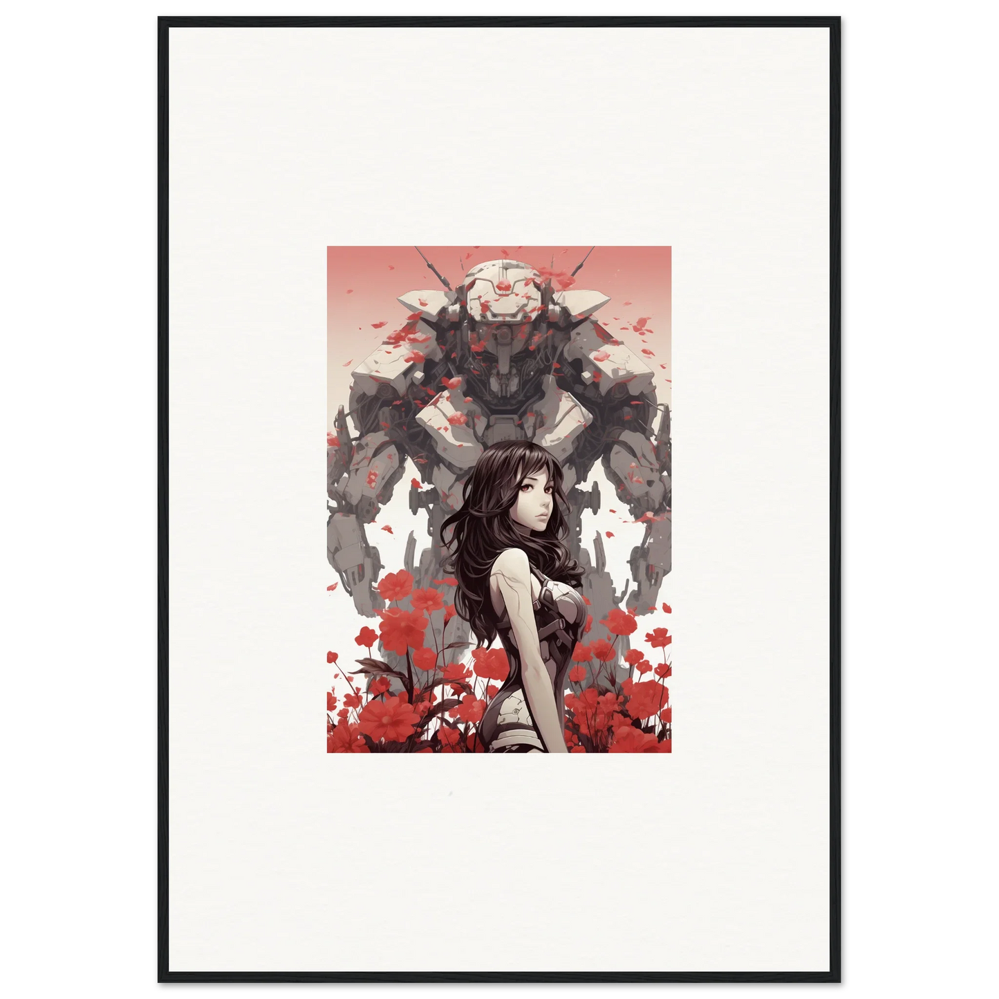 Canvas print of a stylized female figure with a menacing creature for unique room decoration