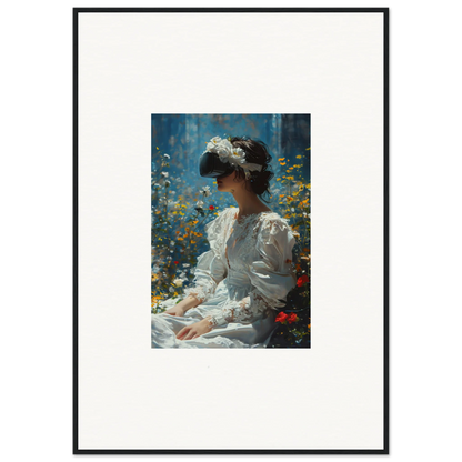 Framed canvas print of a woman in Victorian dress for Bloom Reverie room decoration