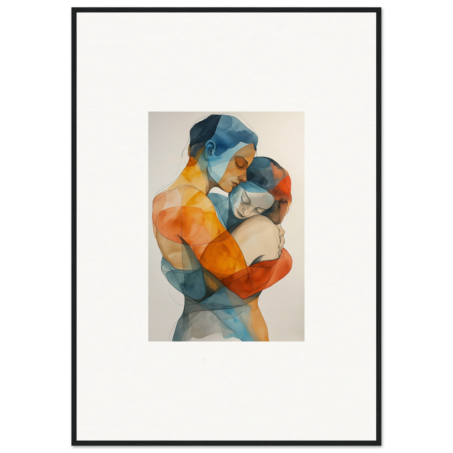 Colorful abstract watercolor of embracing figures for stylish embrace cosmos room decoration