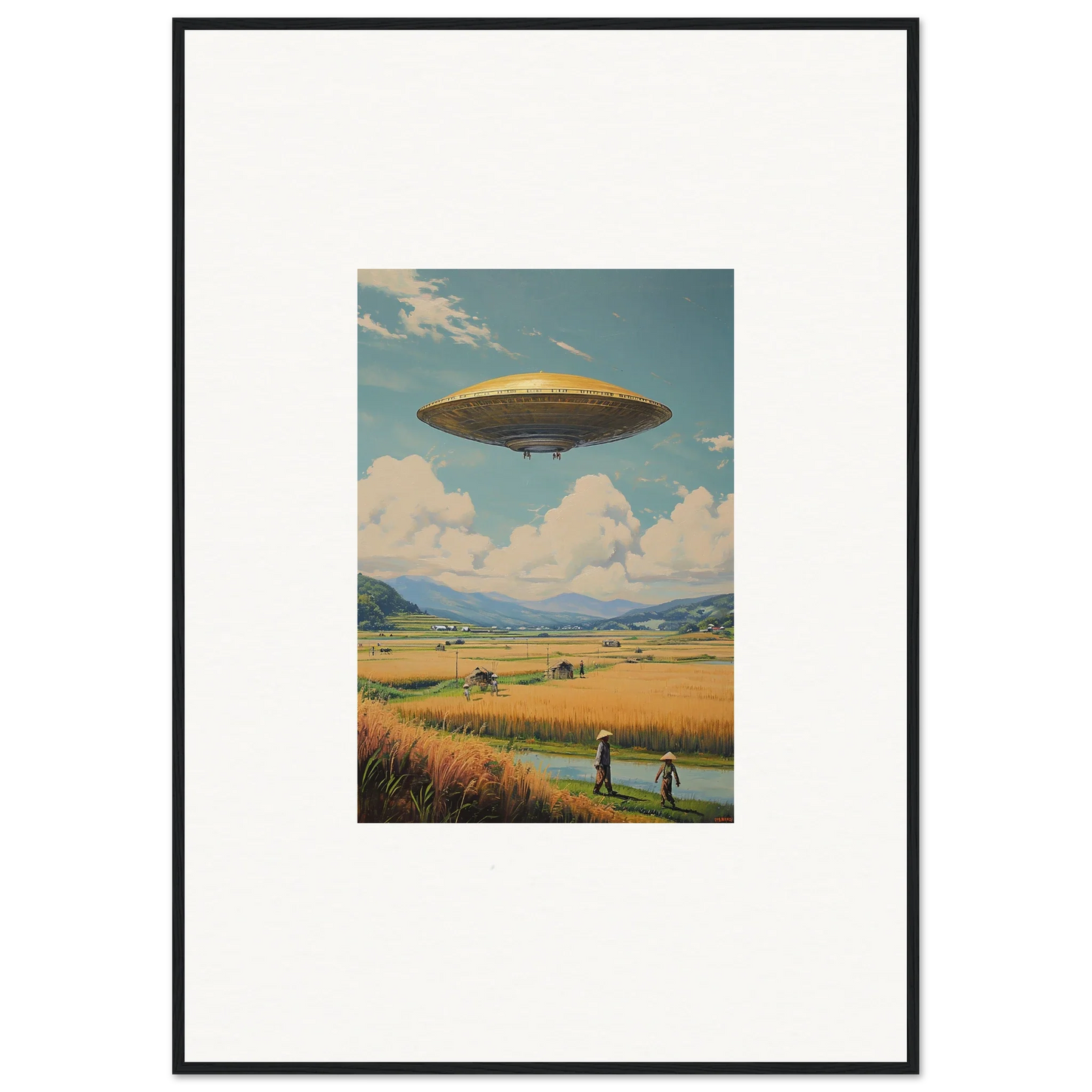 UFO hovering over a rural landscape, perfect for a unique canvas print room decoration