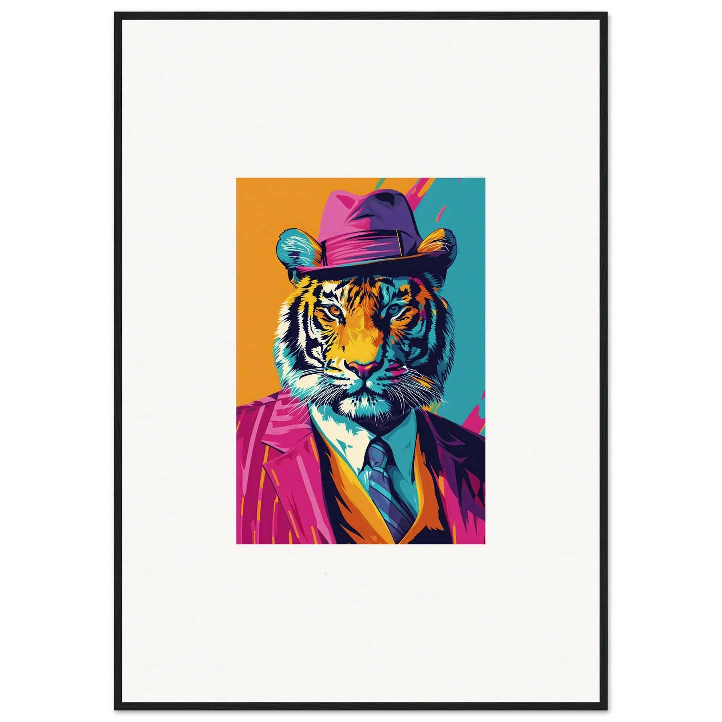 Colorful pop art tiger in a suit, perfect for your room decoration or canvas print in Combo Renaissance