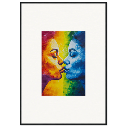 Vibrant rainbow painting of two faces kissing for a serene room decoration canvas print