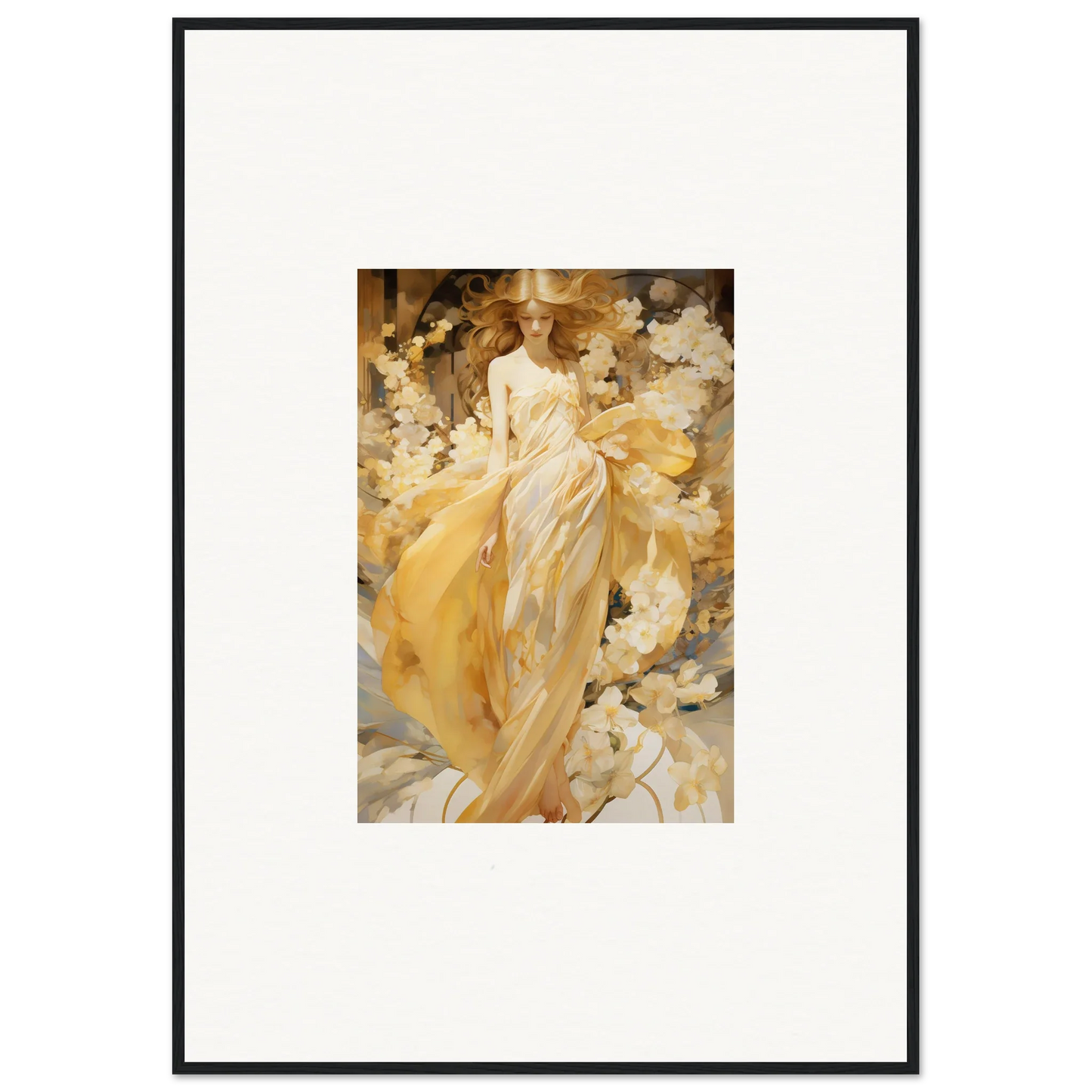 Impressionist painting of a woman in a yellow dress for a beautiful petal serenade canvas print