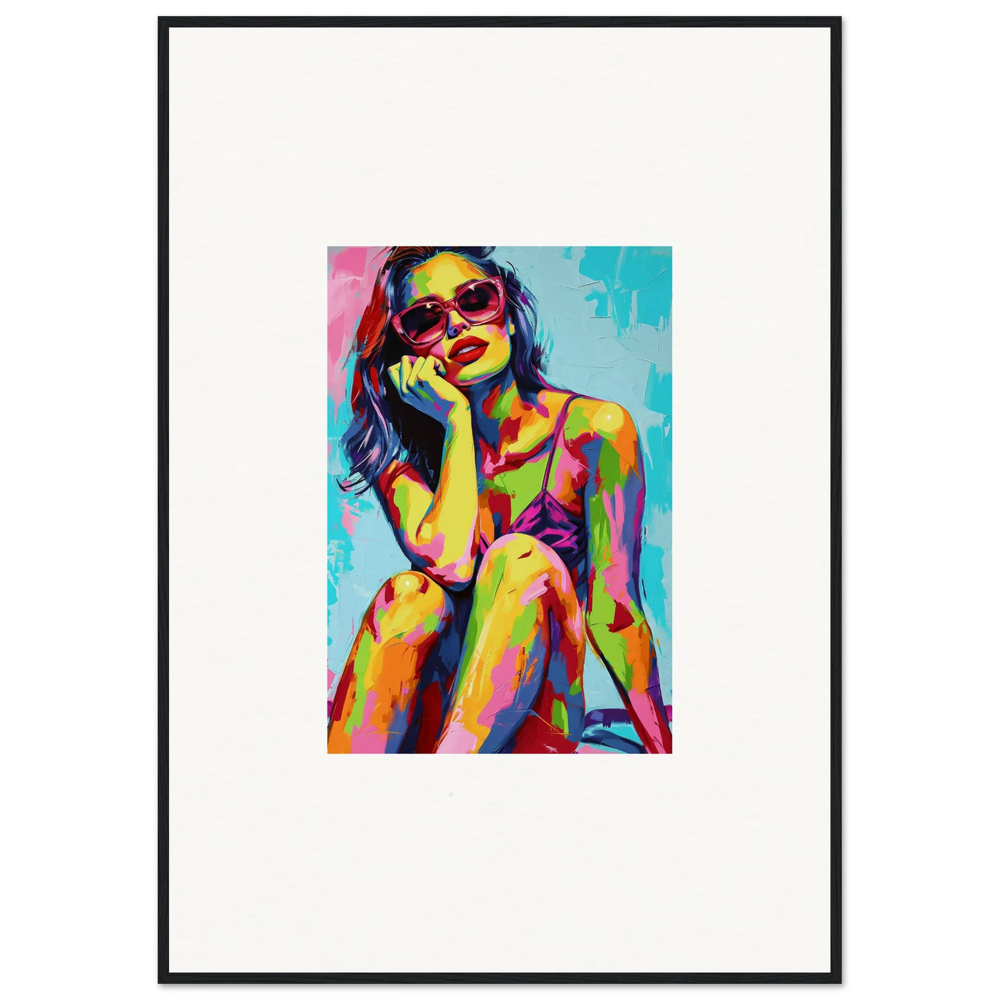 Colorful abstract portrait of a woman in sunglasses for your mindscape reverie room decoration