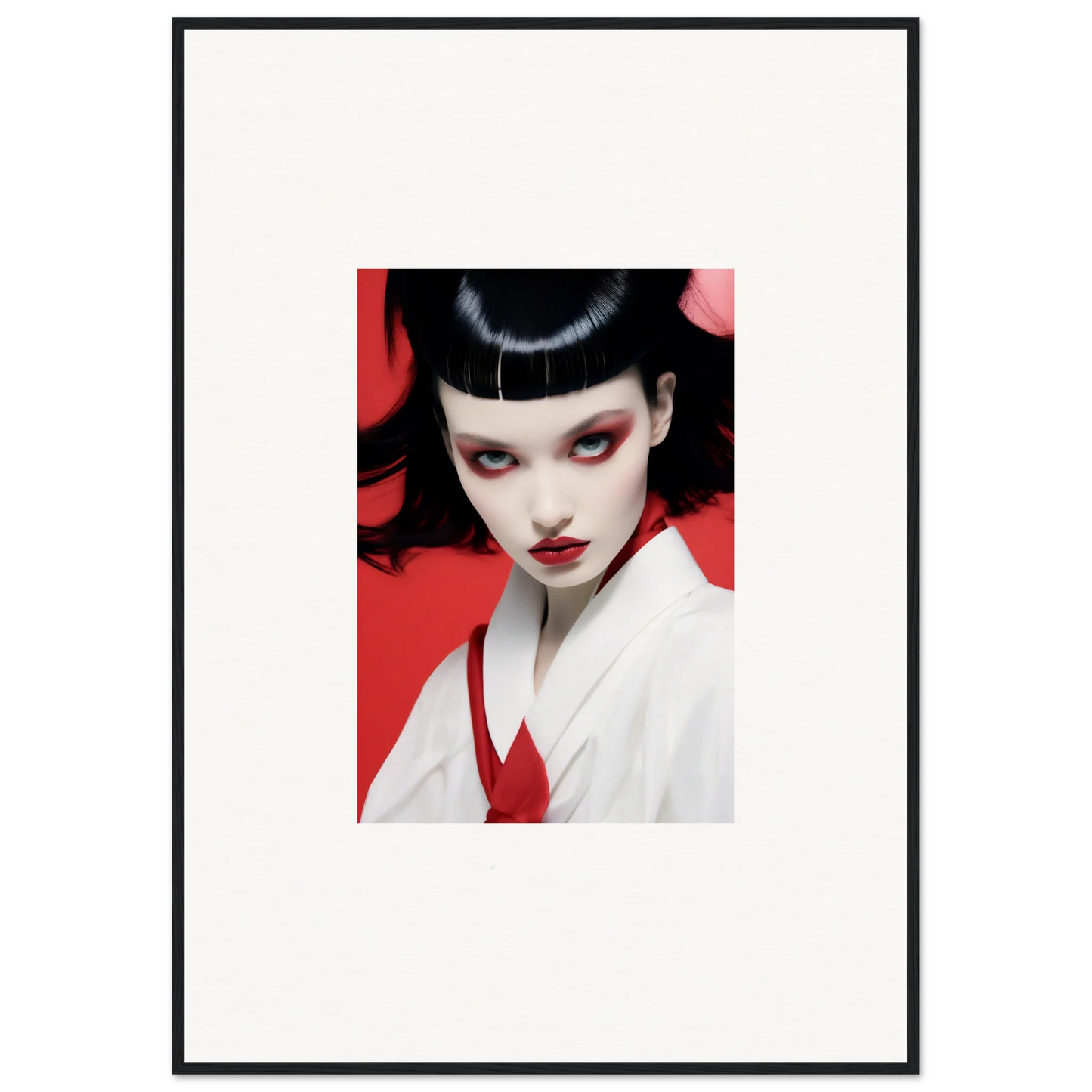 Portrait of a woman with geisha makeup against red, perfect for Cherry Dream canvas print