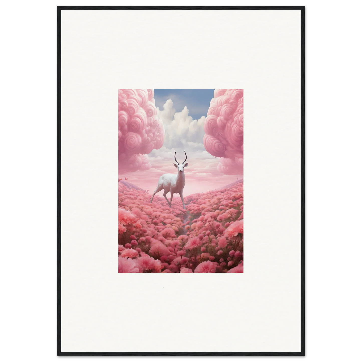 Deer with antlers in pink clouds for a Berry Collision canvas print decor