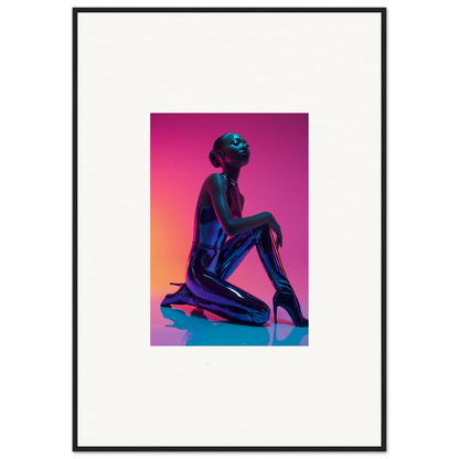 Silhouette of a kneeling figure in vibrant purple and blue for Neon Vortex room decoration