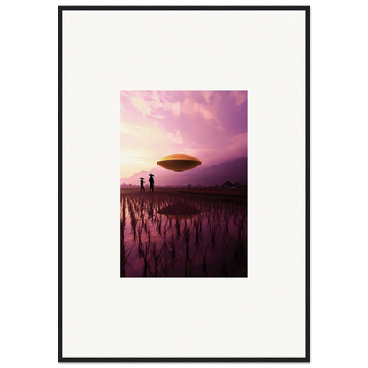 UFO over a flooded rice field at sunset, perfect for Violet Dreaming canvas print decor