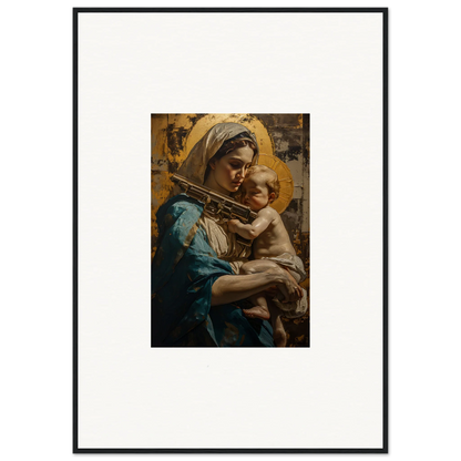 Framed canvas print of a woman in blue with child, perfect for loving sentinence room decoration