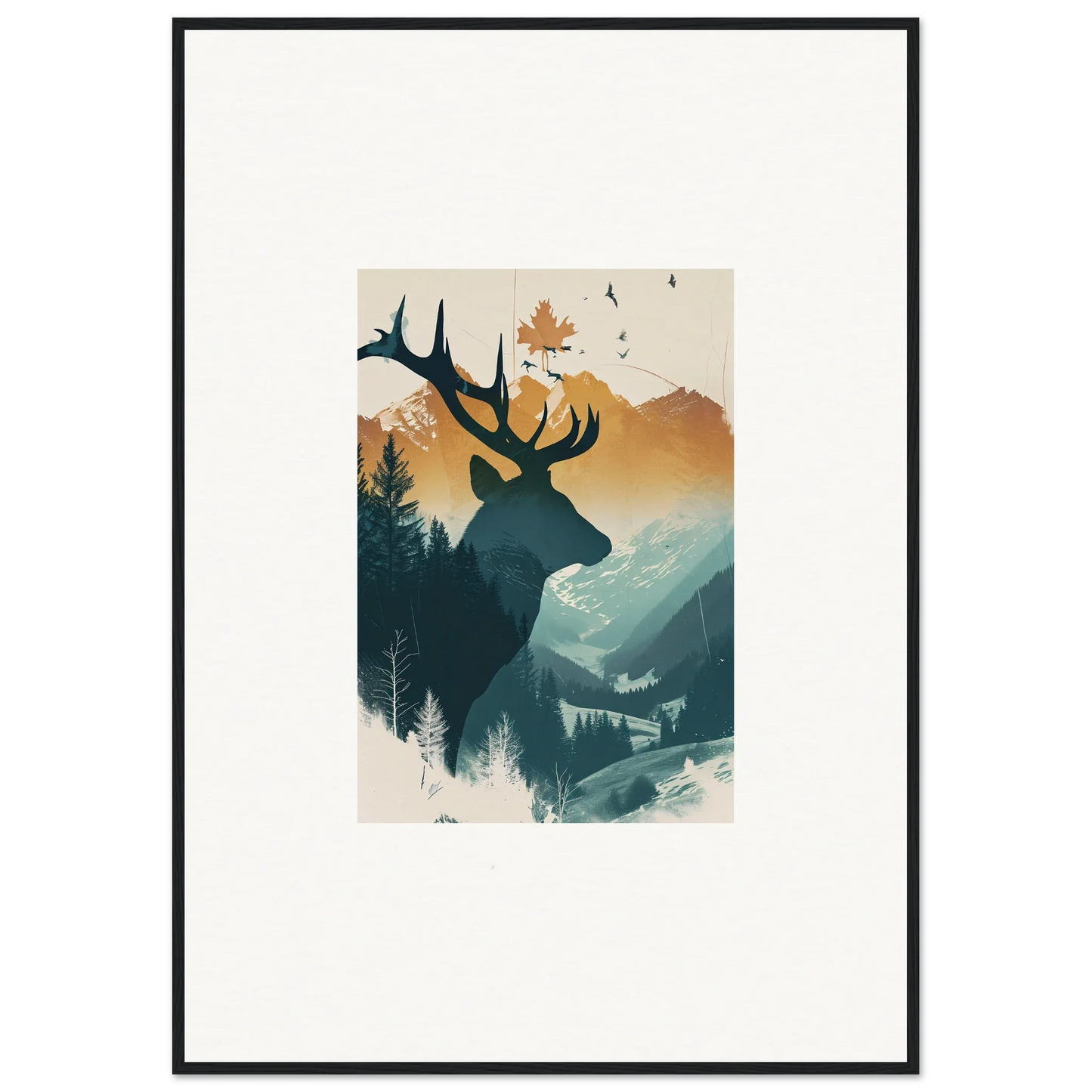 Silhouette of a stag haze deer head with antlers, perfect canvas print for room decoration