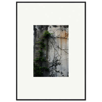 Framed canvas print of a weathered concrete wall with vines, perfect for Urban Tango room decoration