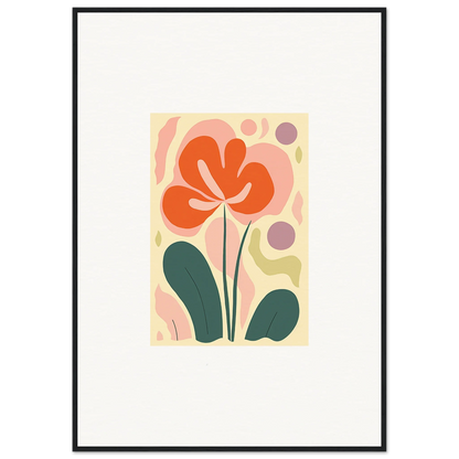 Stylized orange flower with green leaves for a fun echoes whimsy canvas print