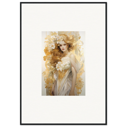 Framed wall art of an ethereal woman with flowers, perfect for room decor, Flora Serenade