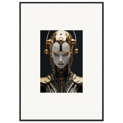 Futuristic robotic figure with golden headdress for unique room decoration canvas print