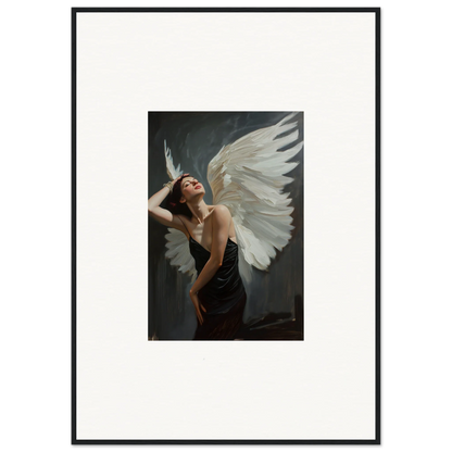 Dramatic winged figure in dark dress for a stunning femme ascent canvas print