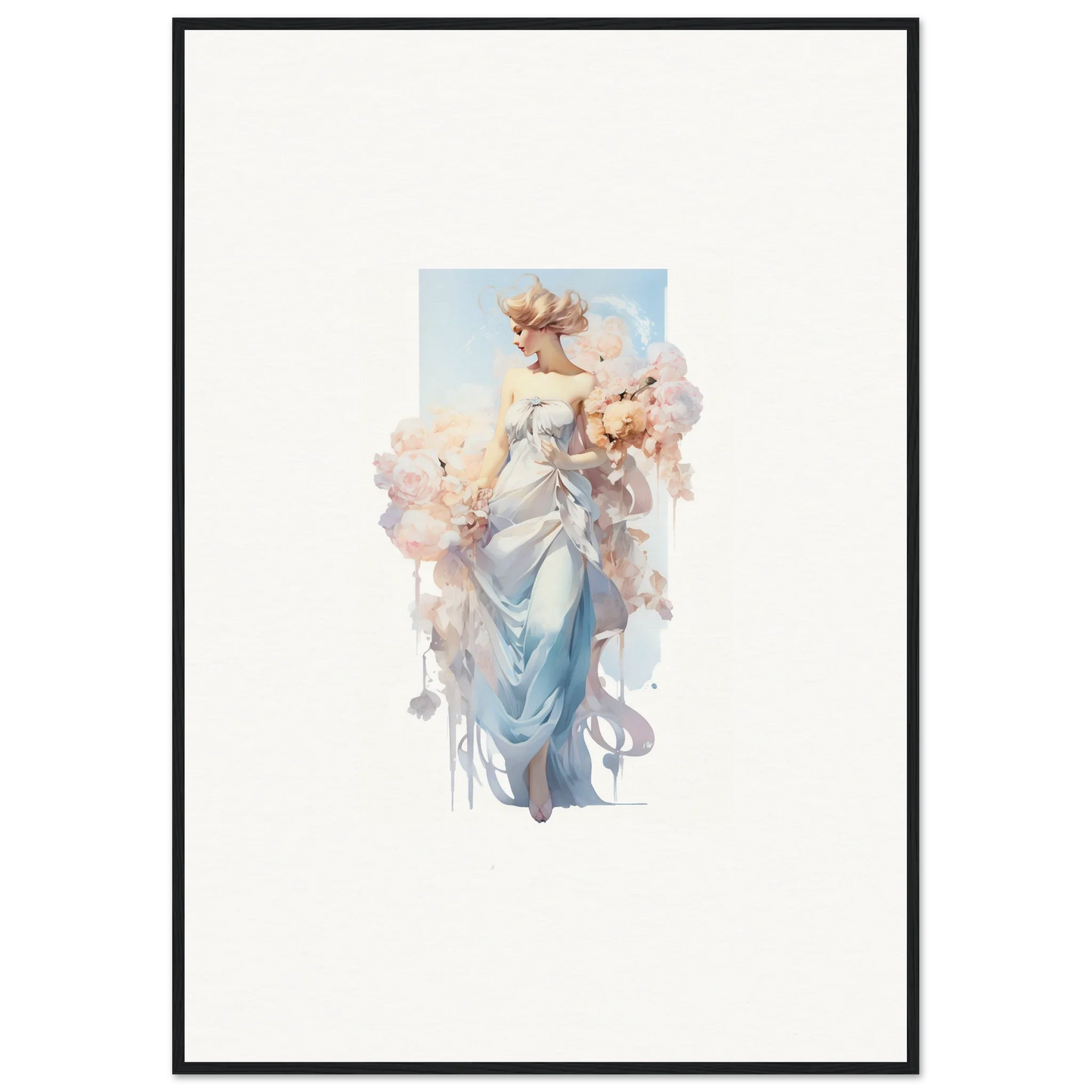 Ethereal female figure in blue dress for bouquet waltz canvas print room decoration