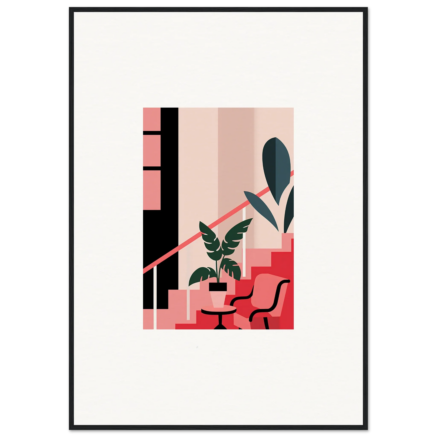 Minimalist interior illustration with stairs, plant, and chair for a dreamy room decoration