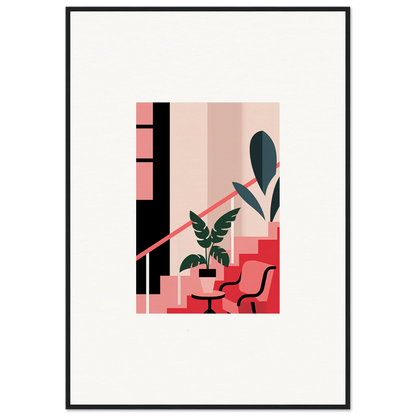 Minimalist interior illustration with stairs, plant, and chair for a dreamy room decoration