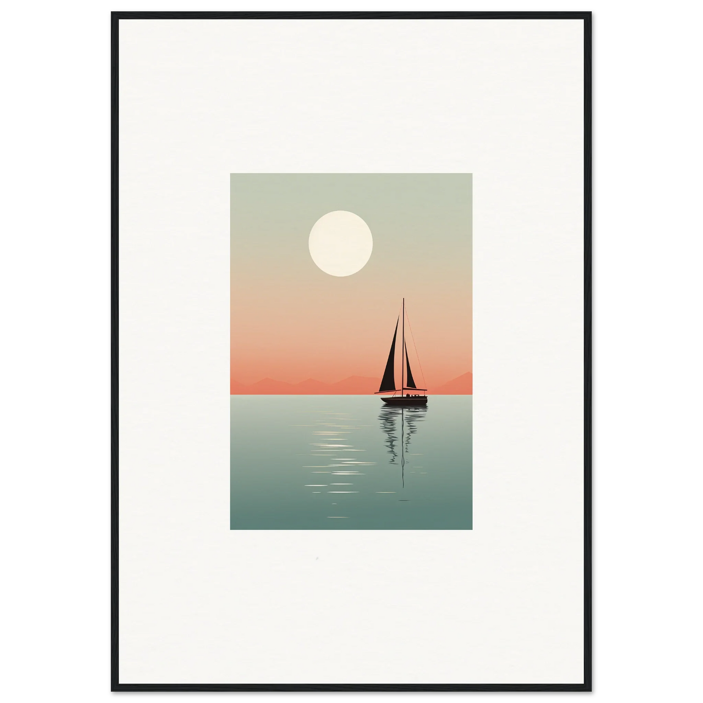 Sailboat silhouette at sunset with full moon for Nautical Harmonies canvas print