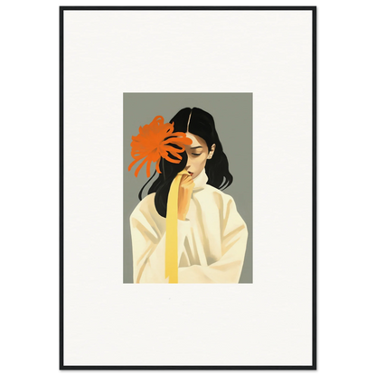 Stylized portrait of a woman with long hair and an orange flower for dreams eternity canvas print