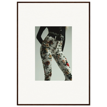 Floral-patterned pants or leggings worn on a person’s lower body.