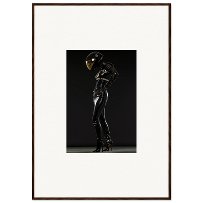 Figure in a shiny black bodysuit and helmet striking a dynamic pose.