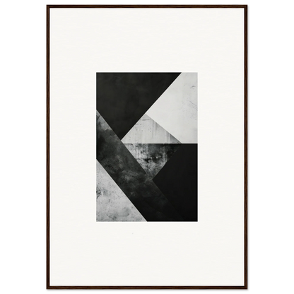 Abstract black and white geometric wall art in a brown frame for cool room decoration