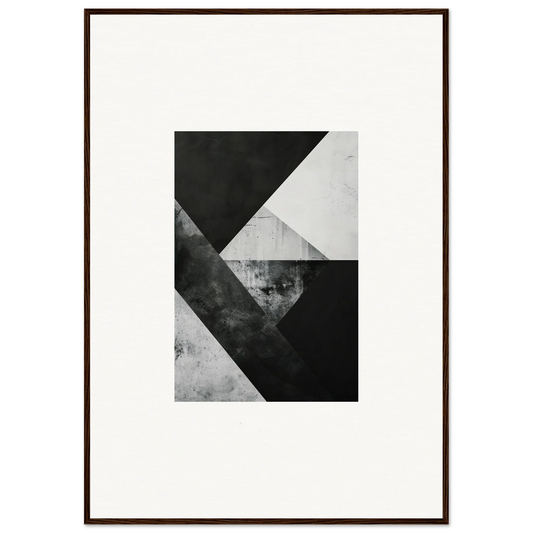 Abstract black and white geometric wall art in a brown frame for cool room decoration