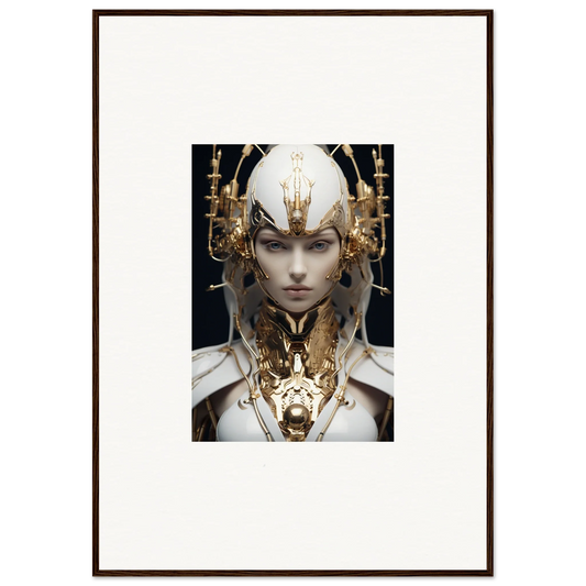 Framed canvas print of a figure in a golden headdress for a halcyon existence vibe